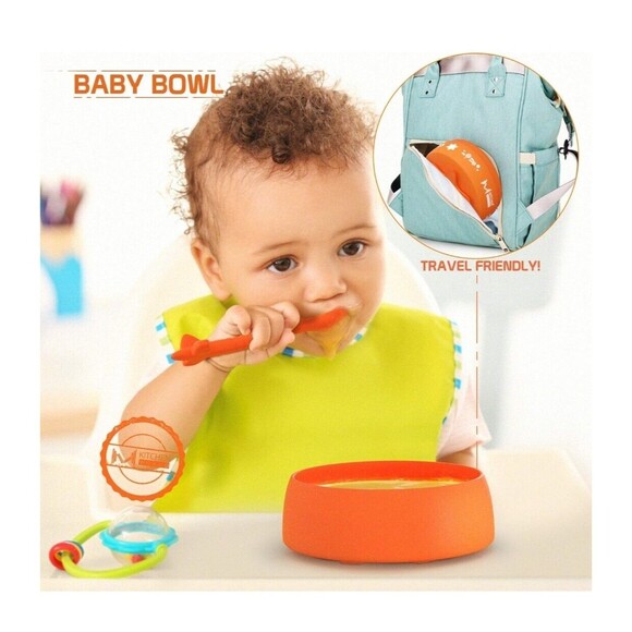 Baby Bowl & Divided Plate with Stay Put Extra Suction - Orange - Picture 6 of 9